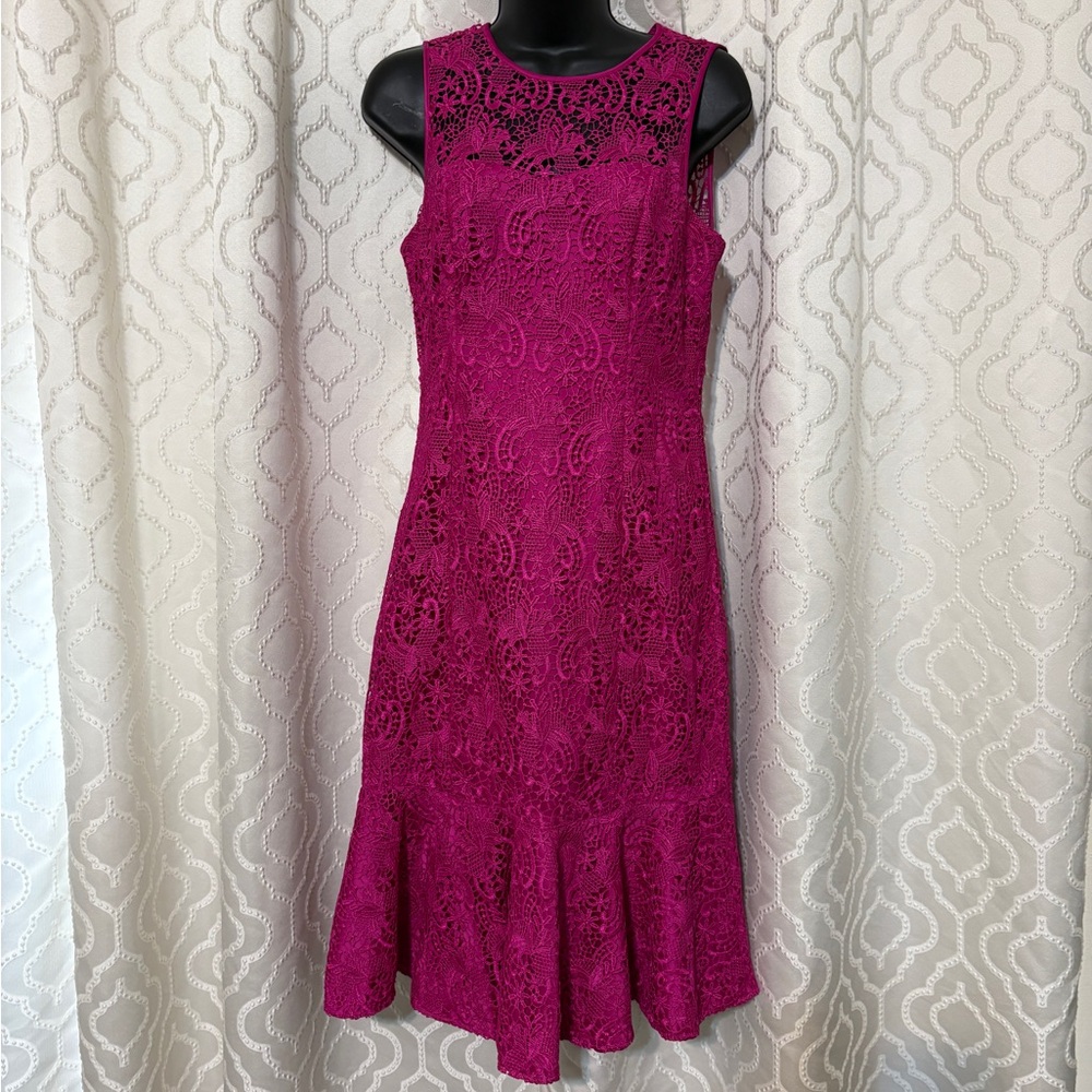 Eliza J Fuchsia Lace Midi Dress